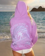 Everything Comes in Waves Pink Palm Puff Hoodie in Açai