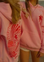 Pink Palm Puff Hoodie in Pink