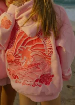 Everything Comes in Waves Pink Palm Puff Hoodie in Pink