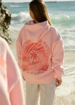 Everything Comes in Waves Pink Palm Puff Hoodie in Pink