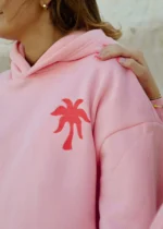 Pink Palm Puff Hoodie in Pink