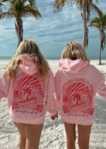 Everything Comes in Waves Pink Palm Puff Hoodie in Pink