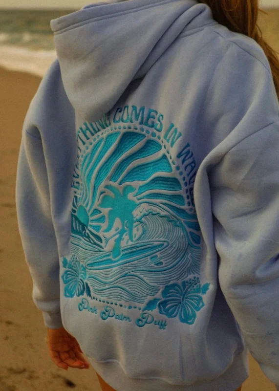 Everything Comes in pink plum Puff Waves Hoodie in Blue