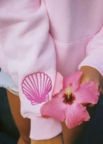 Hawaii Hibiscus Pink Palm Puff Hoodie in Blush