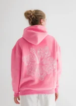 Hawaii Hibiscus Pink palm Puff Hoodie in Sonic Pink