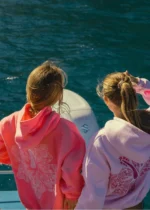 Hawaii Hibiscus Pink palm Puff Hoodie in Sonic Pink