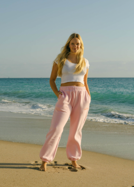 Pink palm puff sweatpants