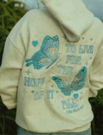 To Live For the Hope of it All Pink Palm Puff Hoodie in Heather White