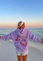 To Live For the Hope of it All Pink Palm Puff Hoodie in Lilac