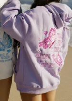 To Live For the Hope of it All Pink Palm Puff Hoodie in Lilac