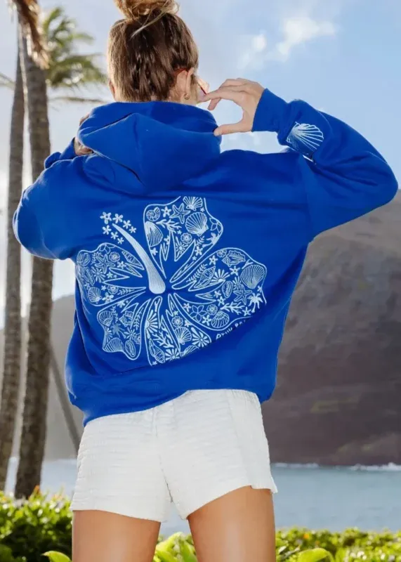 pink palm puff hoodie blue